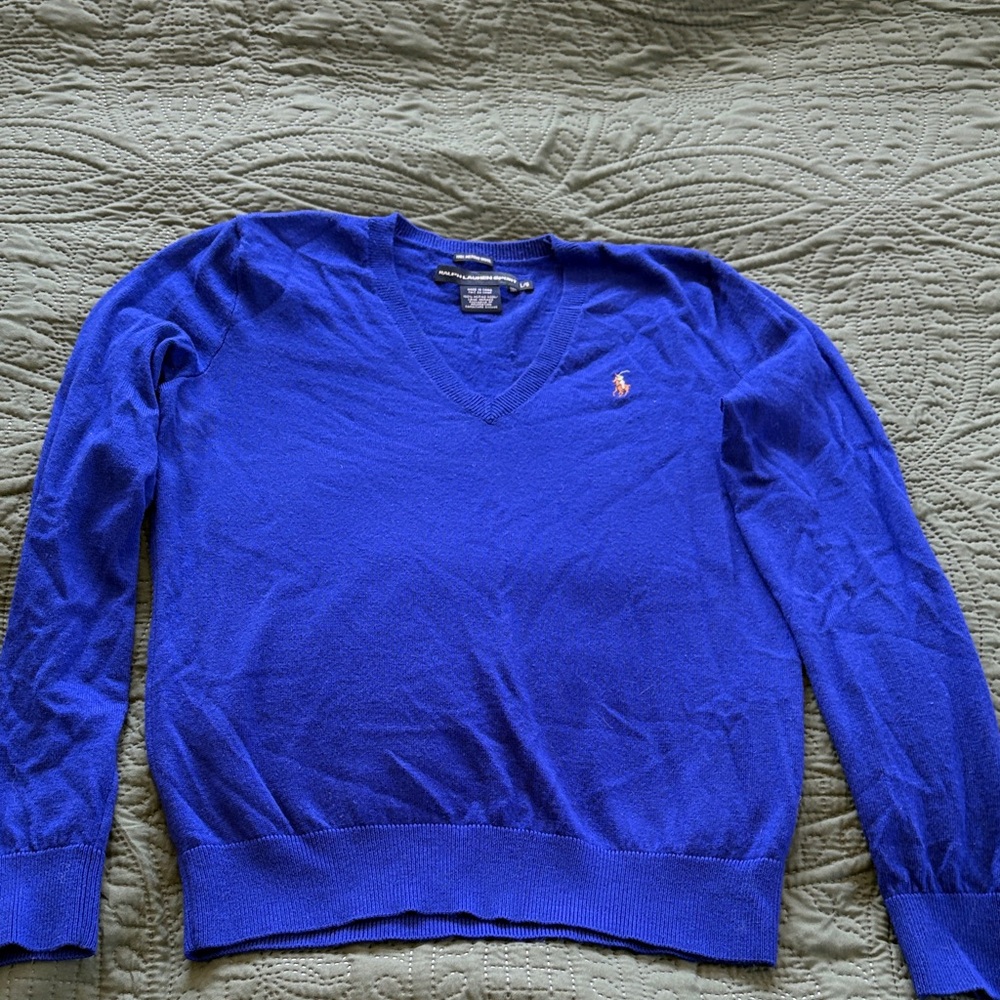 Polo by Ralph Lauren Women's Cobalt V-Neck 100 Merino Wool Sweater